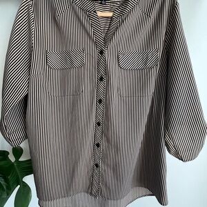 Notations Black and cream striped button-up Woman’s shirt blouse
